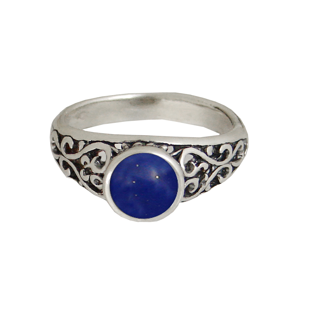 Sterling Silver Filigree Hearts Ring With Lapis Lazuli Size 9